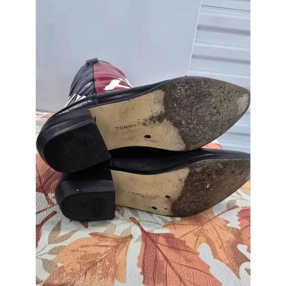 Vintage Tommy Hilfiger Women's Cowboy Boots  Size 8 Red & Blue USA Flag Leather - Picture 4 of 5